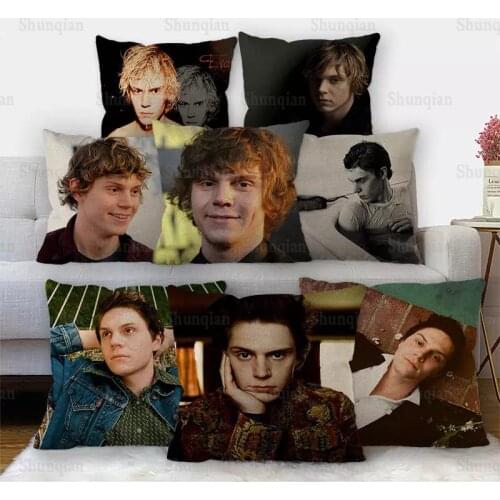 Nice Evan Peters Pillowcase Cotton Linen Fabric Square Zipper Pillowcase 45X45cm Wedding Decorative Pillow Cover