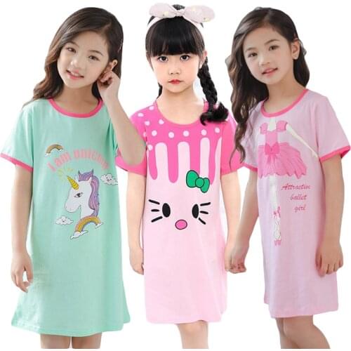 Summer Kids Dresses For Girls Unicorn Nightgown Cartoon Nightgown Cotton Sleepwear Big Girls Nightwear Baby Children Gown Sleep