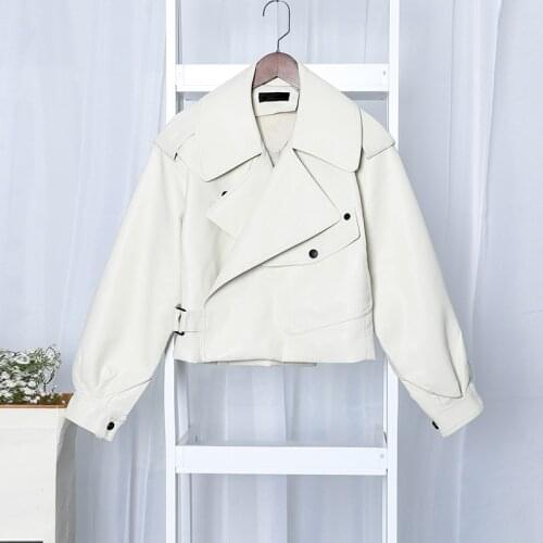 New Autumn Women Faux Leather Jacket Soft Loose Vintage Biker Coat Short Big Pockets Motor PU Black Jacket Street Leather Coat