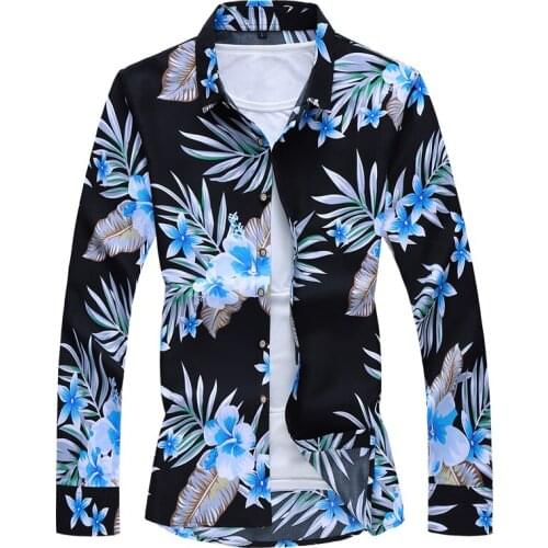 New Men fashion Brand flower printed Long Sleeve shirt Slim fit Holiday Party casual Dress Shirts Chemise Homme Plus Size 6XL