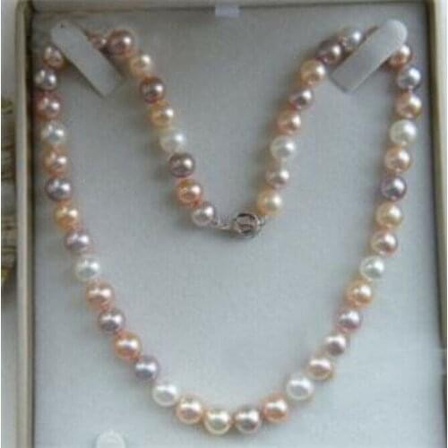 Charming 18"Freshwater 8-9mm Multicolor Pearl Necklace