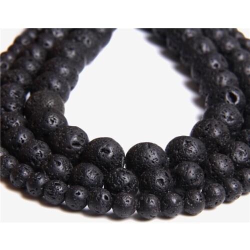 Wholesale 4 6 8 10 12mm Black Volcanic Lava Beads Round Natural Stone Beads Loose Beads for DIY Jewelry Making Bracelet Necklace