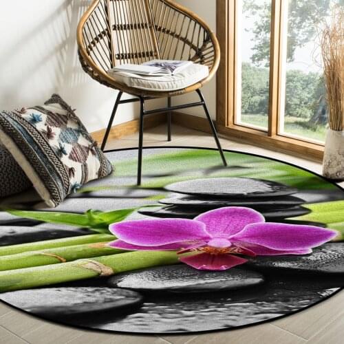 Orchid Dewdrop Zen Stone Arrow Bamboo Pattern Rugs and Carpets for Home Living Room Round Rug for Children Rooms Non-slip