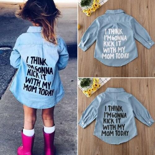 Toddler Baby Kid Boy Girl Long Sleeve Casual T Shirt Denim Top Blouse Dress Coat