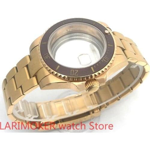 Transparent back cover 904L stainless steel gold strap bracelet with 40mm sapphire glass ETA NH36 MH35 case brown bezel