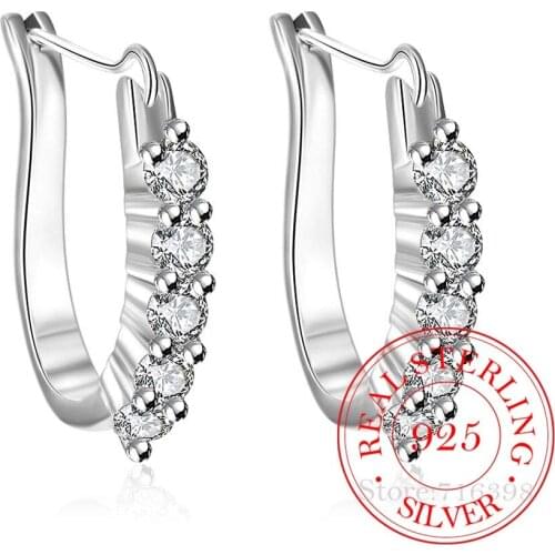 Korean 925 Sterling Silver Party Eternity U Shape Hoop Earrings for Women 2020 Crystal Clip on Ear Authentic Original Jewelry