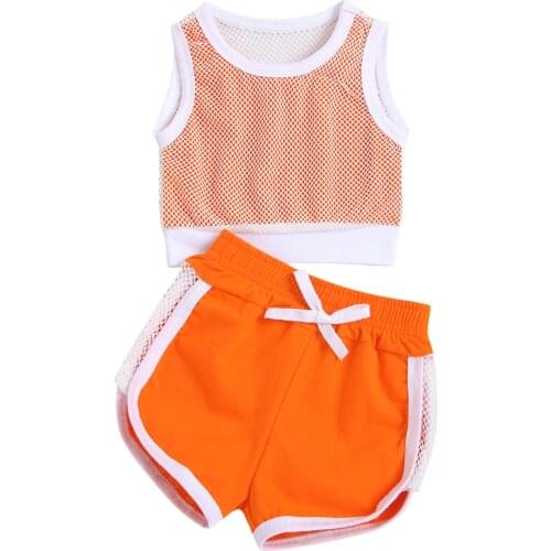 Tracksuit For Children Summer Contrast Color Hollow Out Sleeveless O-neck Tops Side Split Shorts Baby Girl Clothes 0-18M Newborn
