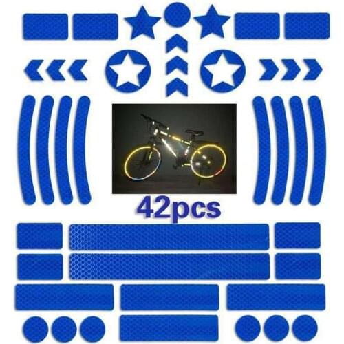 42PCS Bicycle Body Reflective Sticker Night Safety Logo Grid Stripe Warning Strip MTB Scooter Helmet Body Reflective Sticker