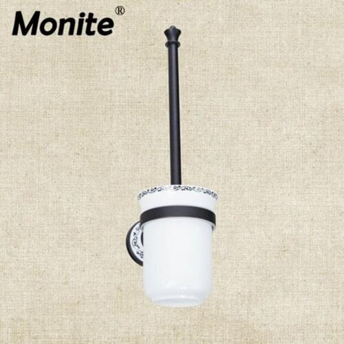 Bathroom Oil Rubbed Black Bronze B5137 Oil Rubbed Bronze Bath Brass+ Ceramic Toilet Brush Holder Wall Mounted