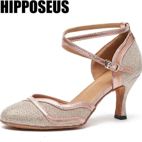 Women Shoes For Dancing Ballroom Latin Dance-Shoes Girls Ladies Modern Tango Dancing Shoes Salsa Heeled Shoes Glitter Sandals