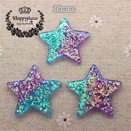 10pcs Kawaii Resin Glitter Blue And Purple Star Flatback Cabochon Art Supply Decoration Charm Craft DIY Accessories,38mm