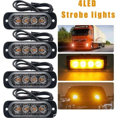 12V 24V Truck 4 LED Strobe Warning Light Strobe Grille Flashing Lightbar Truck Car Beacon Lamp Amber Yellow White Traffic Light