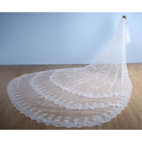 2021 New Luxury Wedding Veil Cathedral 2 Layers White Ivory 3/5M Long Lace Edge Bridal Veil With Comb Wedding Accessories