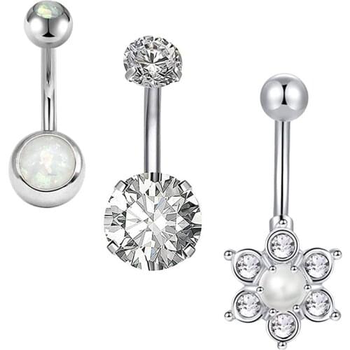 3 PCS Belly Button Rings Cubic Zirconia Navel Rings Body Piercing Jewelry Delicate and Shiny