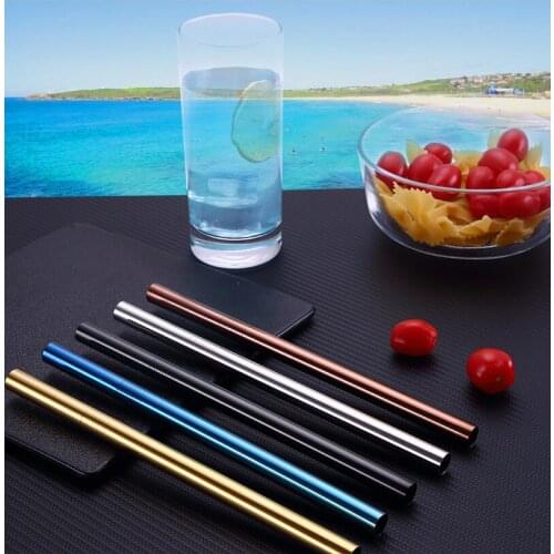 3PCS High Quality Colorful Reusable Drinking Straw Big Size Stainless Steel Drinking Straw with Cleaner Brush