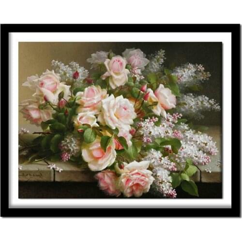 3D DIY Diamond Painting Cross Stitch Flower White Rose Crystal Needlework Diamond Embroidery Floral Vase Home Decorative BJ614