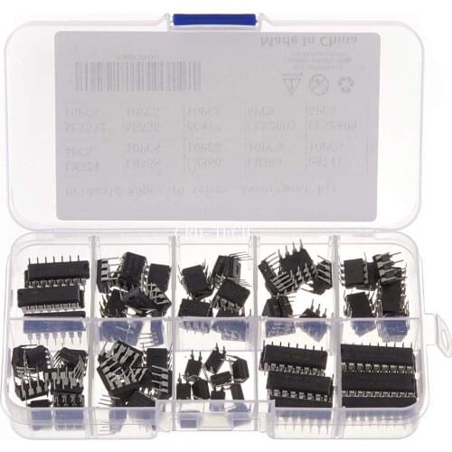 85pcs 10Types Integrated Circuit chip Assortment Kit,opamp,Single Precision Timer,pwm,Including:LM324 LM358 LM386 LM393 UA741
