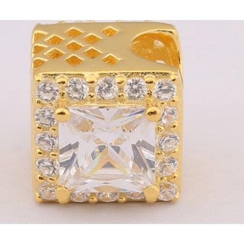 Authentic S925 Bead DIY Jewelry Geometric Radiance Charm fit Lady Bracelet Bangle Shine & Clear CZ
