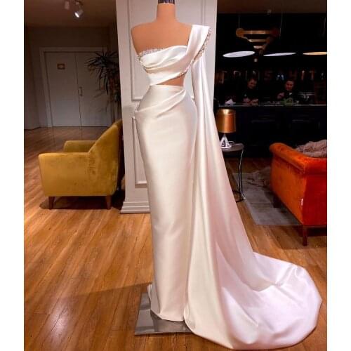 Sparkly One Shoulder Satin Mermaid Evening Dresess Crystal Women Prom Gowns Party Wear Customize Robe De Soirée De Mariage