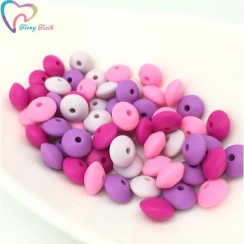 50 PCS Girly Pinky Silicone Abacus Lentil Beads 12MM BPA Free Baby Teething Beads Chewable Pendants Pacifier Chain Accessories