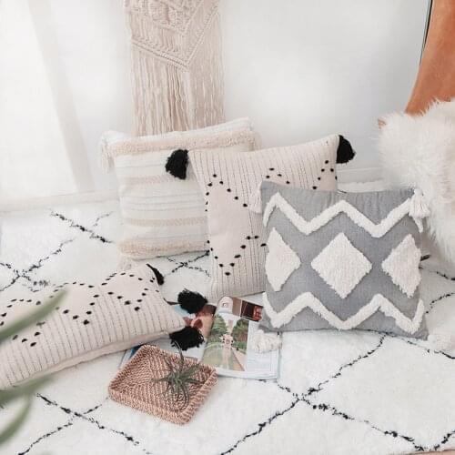 Boho Neutral Decorative Throw Pillow Covers Woven Tufted cushion Cover for Couch cover Beige Sofa Bedroom Living Room decoration