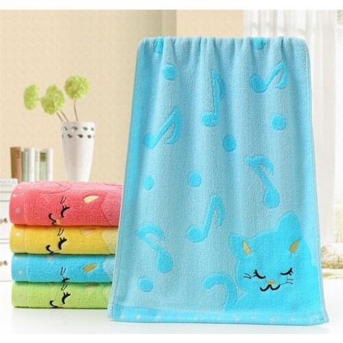 Cartoon Bamboo Fiber Kids Face Bathing Shower Towel 25x50cm Musical Cat Design Children Hand Towel Strong Water Absorbing