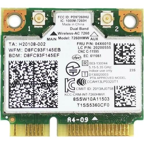 For Lenovo Thinkpad For Intel 7260 AC Dual Band WiFi + Bluetooth-compatible 4.0 WLAN Card 04 X 6010