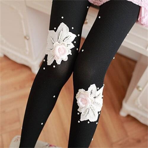 Tights Pink Big Flower Handmade Dot Drill Nail Bead Lace Pearl Arbitrary Cut Silk Stockings for Women