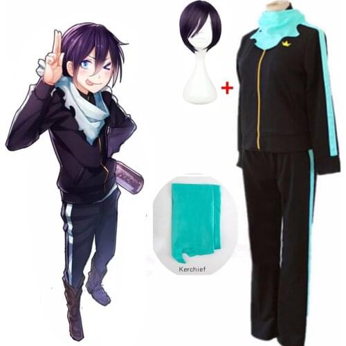 Anime Noragami Stray God Yato men Cosplay Costume Sports Outfit Pants Scarf Whole women Set and wigs Halloween Uniforms