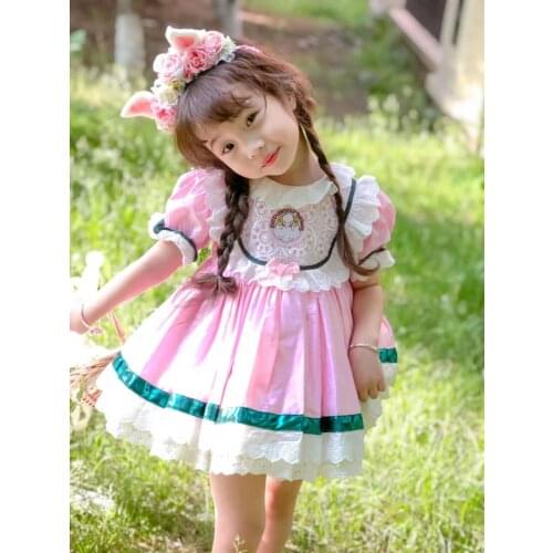 Summer Lolita Spanish Vintage Baby Girls Princess Pink Lace Sheep Cute Shortsleeve Ball Gown Dress For Birthday Party Easter 0-6