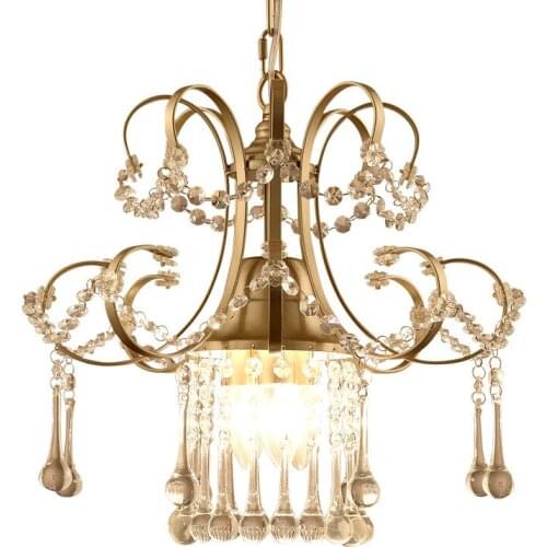 Chandelier single head bedroom aisle balcony entrance crystal small hanging lamps, E27, white/gold Dia 23cm