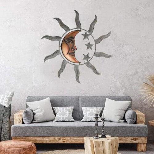 Metal Wall Art Hanging Ornaments Creative Sun Moon Star Statue for Home Living Room Garden Decoration MAZI888