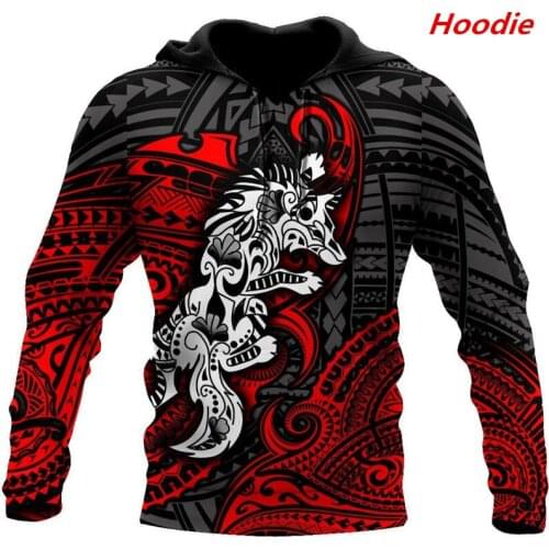 Fashion Harajuku Casual Hoodie Polynesian Wolf Tattoo 3D Full Print Autumn Unisex Casual Zip Hoodie Streetwear Sweatshirt