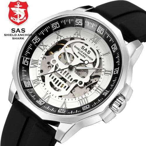 Brand Shark Quartz Mechanical Watches For Men Punk Bracelet Hollow Skull Style watch Xmas Gift hombre reloj relogio masculino