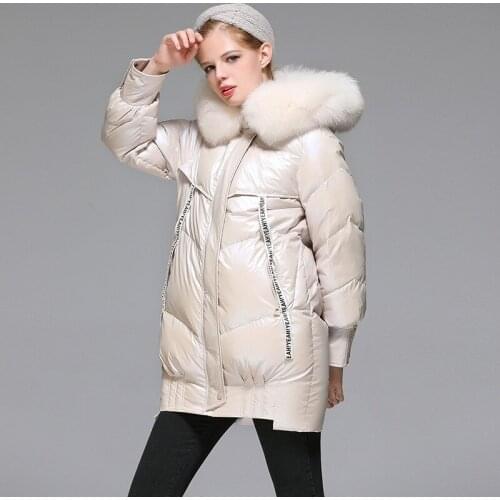 The new 2020 winter fashion fox collars 90 more han edition shiny white duck down coats women short coat