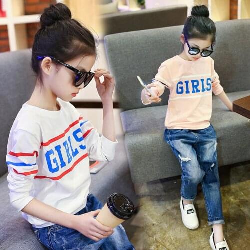 2018 Autumn New Round Neck Long Sleeved Girl Wear T-shirt Childrens Pure Cotton Blouse