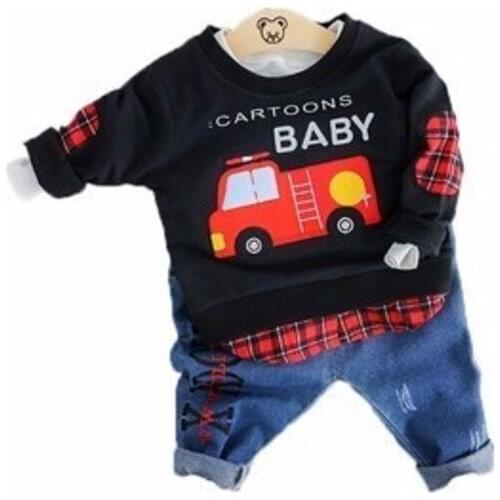 New Spring Baby Girls Boys Clothes Suits Cartoon Car Cotton T Shirt Jeans 2PCS/Sets Infant Clothing Casual Kids Children Costume