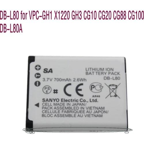 Original DB-L80 High quality Replacement Battery for Sanyo VPC-GH1 X1220 GH3 CG10 CG20 CG88 CG100 DB-L80A 700mah digital camera