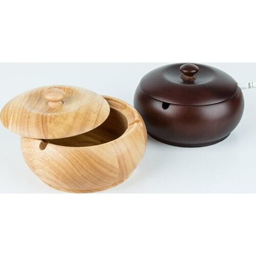 Solid wood ashtray with cover home creative personality decoration ash cans living room coffee table large simple ashtray trend