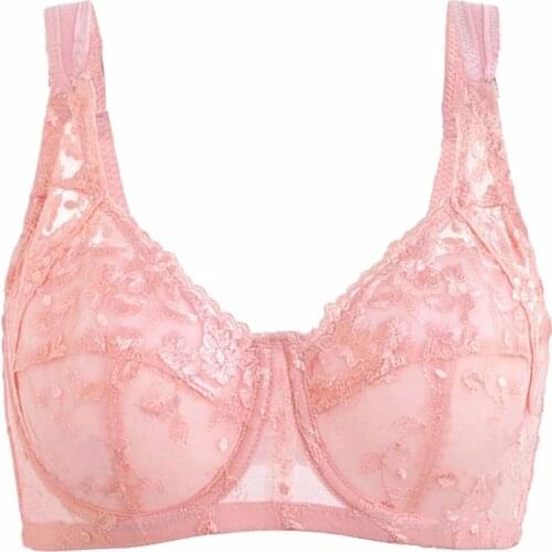 Drop Ship Big Size Womens Comfortable Lace Full Coverage Women Lingerie Floral Embroidery Bra 38 40 42 44 46 48 C D E F G