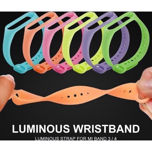 TPU Silicone Watch Band Waterproof Smart Watch Luminous Monochrome Strap For Miband 3 Generation / 4 Generation Bracelet 20mm
