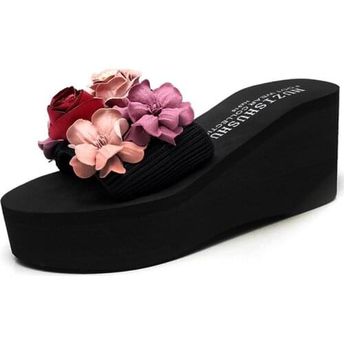 Summer Ladies Bow Sandals Indoor Outdoor Herringbone Wedges Thickened Soft Drag Beach Fashion Female Casual Flower Funny Shoes