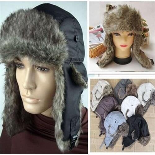 2019 Handmade Thicken Warm Earflap Mask Unisex Snow Ski Trapper Aviator Trooper Faux Fur Plush Button Hat Cap Harajuku Winter