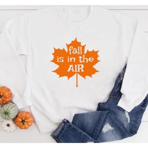Fall Is In The Air Sweatshirt Funny Women Thanksgiving Holiday Gift Sweatshirts Trendy Fall Leaves Jumper Graphic Pullovers