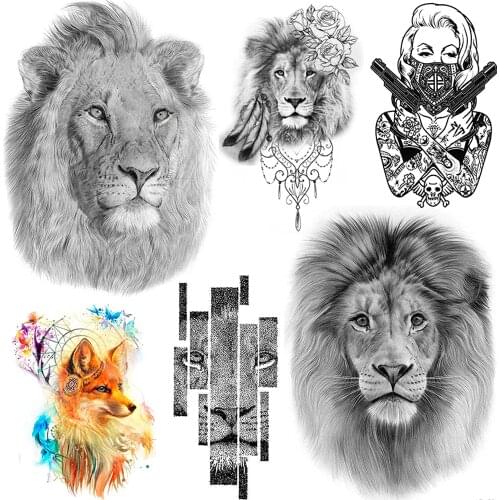 Tribal Lion King Of Beast Temporary Tattoo Sticker For Men Women Sexy Tattoo Body Art Gun Warrior Feather Fake Arm Tatoo Adults