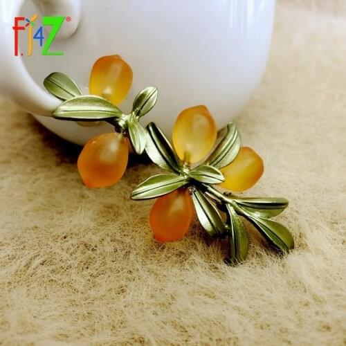 F.J4Z 2021 Trend Brooches for Women Enamel Plant Glass Fruit Brooch Pins Lady Costume Accessories Jewelry Gifts