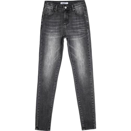 Women Jeans Slim Skinny Pencil Pants Elastic Fashion Trending Full Length Washed Black Color Denim Pants Female Trousers C3074