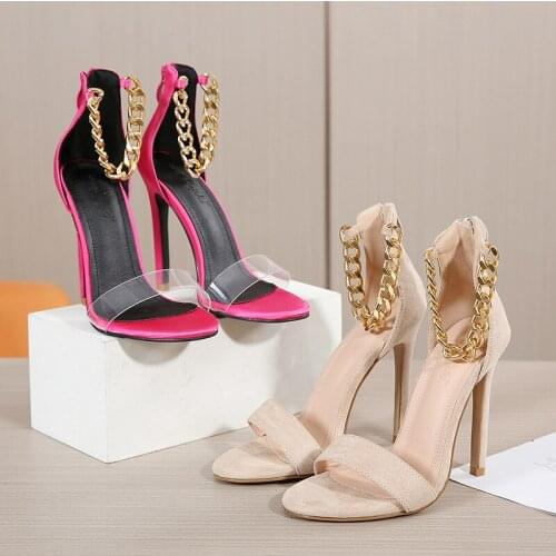 JETT DRAGON Summer New Crystal Chain Jelly Sandals Womens High Heels European and American Fine-heeled Roman Womens Sandals