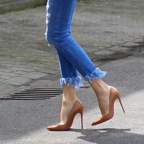 Woman High Heels 12cm Shoes Pumps Stilettos Shoes For Women PU Leather Wedding Shoes brown nude black YG001 CHENSIR9