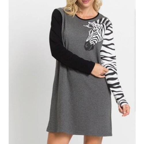 Women Autumn Long Sleeve Mini Dress Animals Zebra Print O Neck Casual Loose Basic Spring Funny Short Dresses Homewear Pajama